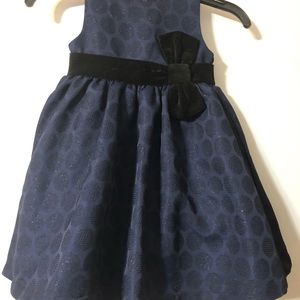 Navy brocade polka dot dress